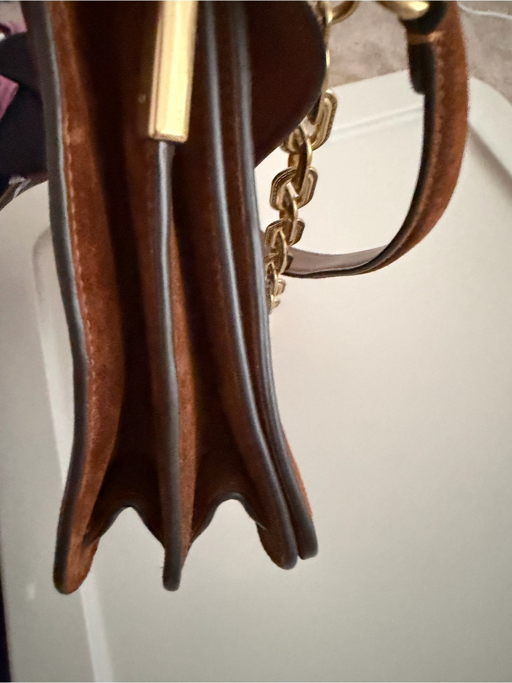 Coach Brown Suede Shoulder Bag with Gold Chain Hardware - Picture 9 of 11